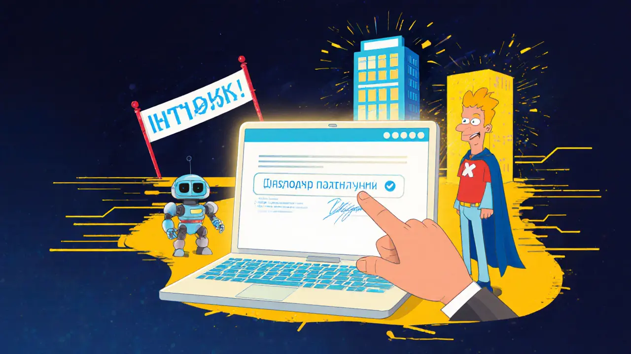 Гражданин подает заявление онлайн через цифровой портал, робот-нотариус подтверждает выход из ООО.