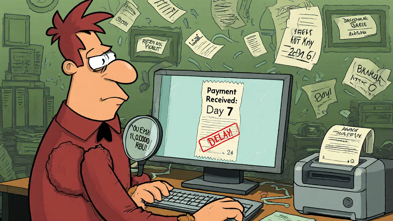 Бюрократ с ошибкой в системе, не видящий, что платёж пришёл в срок.