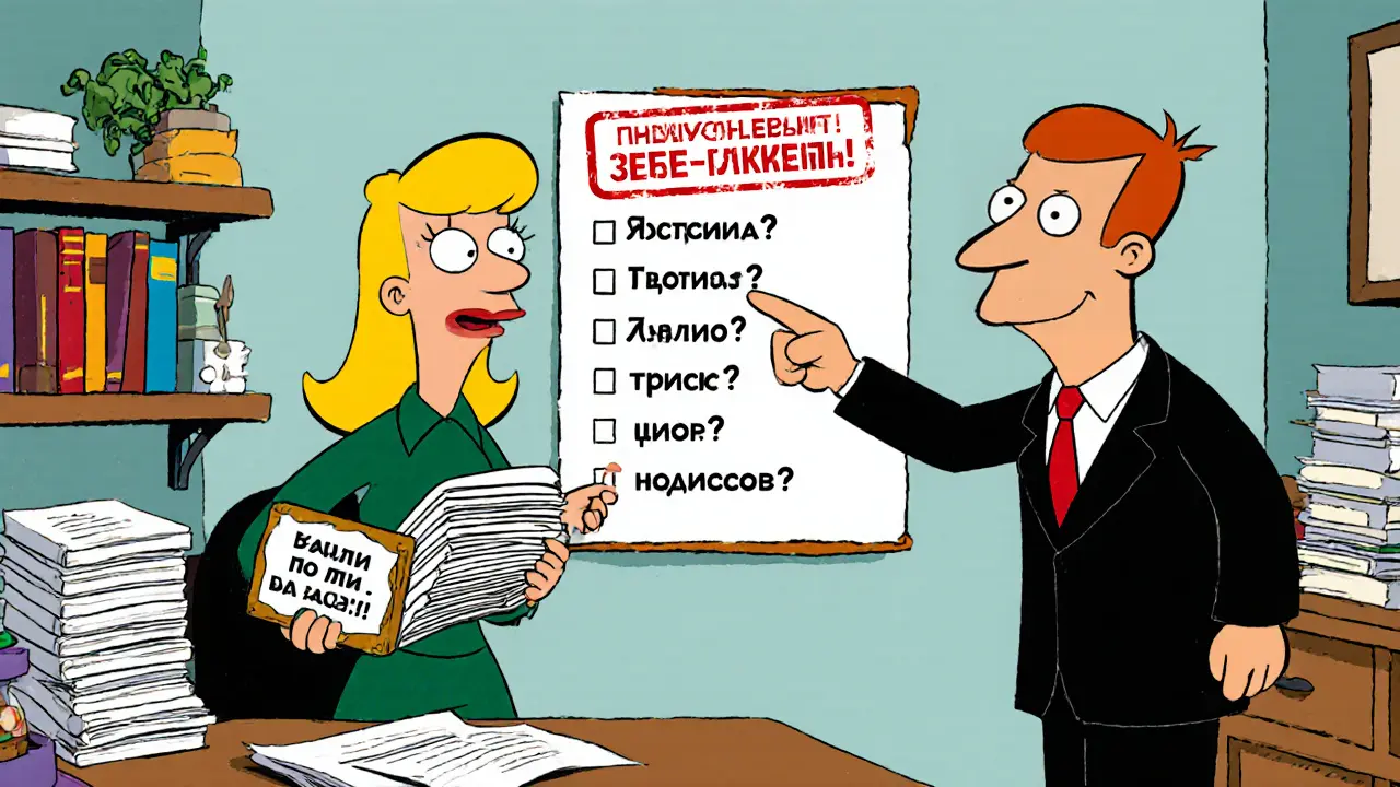 Юрист и клиент проверяют чек-лист для апелляционной жалобы, в ярком мультяшном стиле.