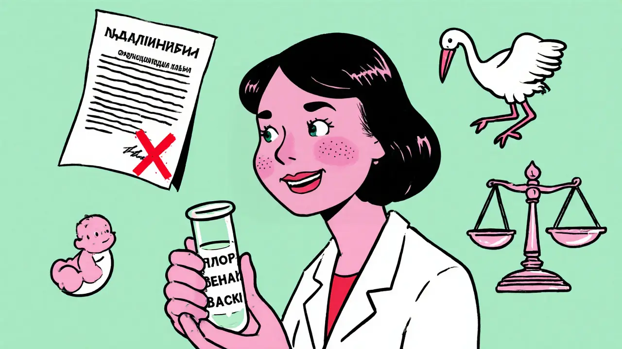 Женщина-донор с тестом, над ней документ с крестом, вокруг символы материнства.