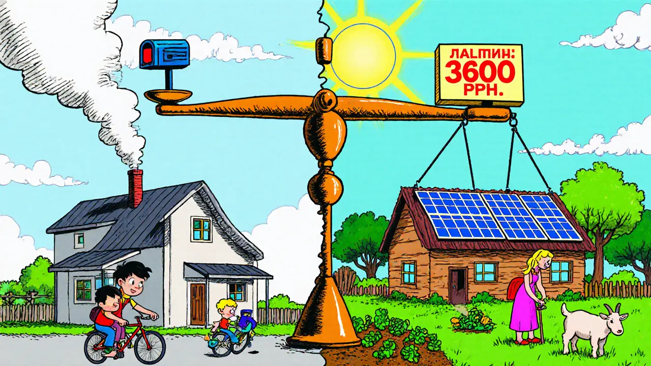 Сравнение: дом на ИЖС с пропиской и школой слева, ферма на ЛПХ с овощами справа.