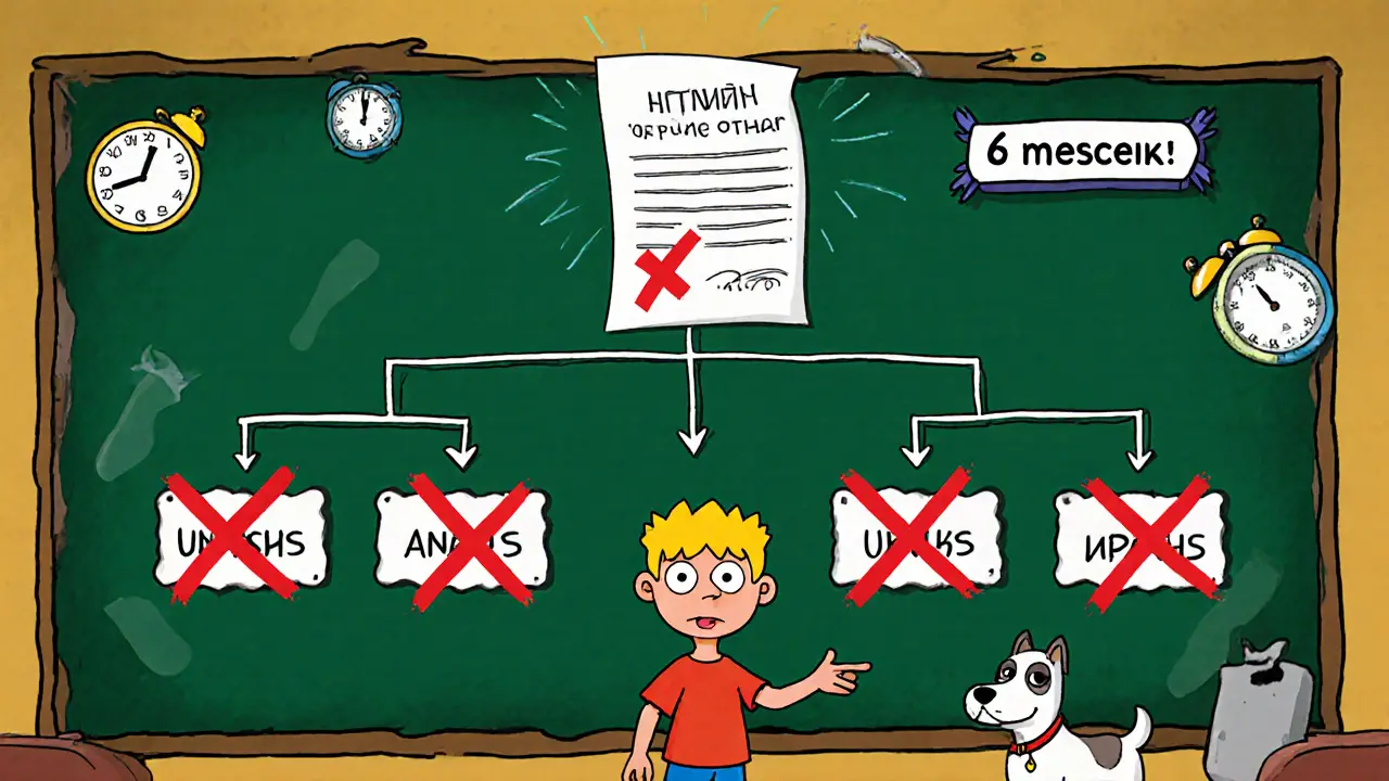 Семейное древо с красными крестами на посторонних, сын указывает на брата — отказ в пользу наследника той же очереди.