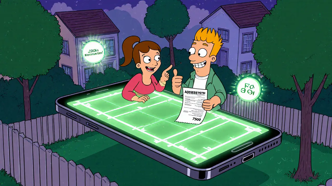 Смартфон показывает границы участка в дополненной реальности, соседи довольны.