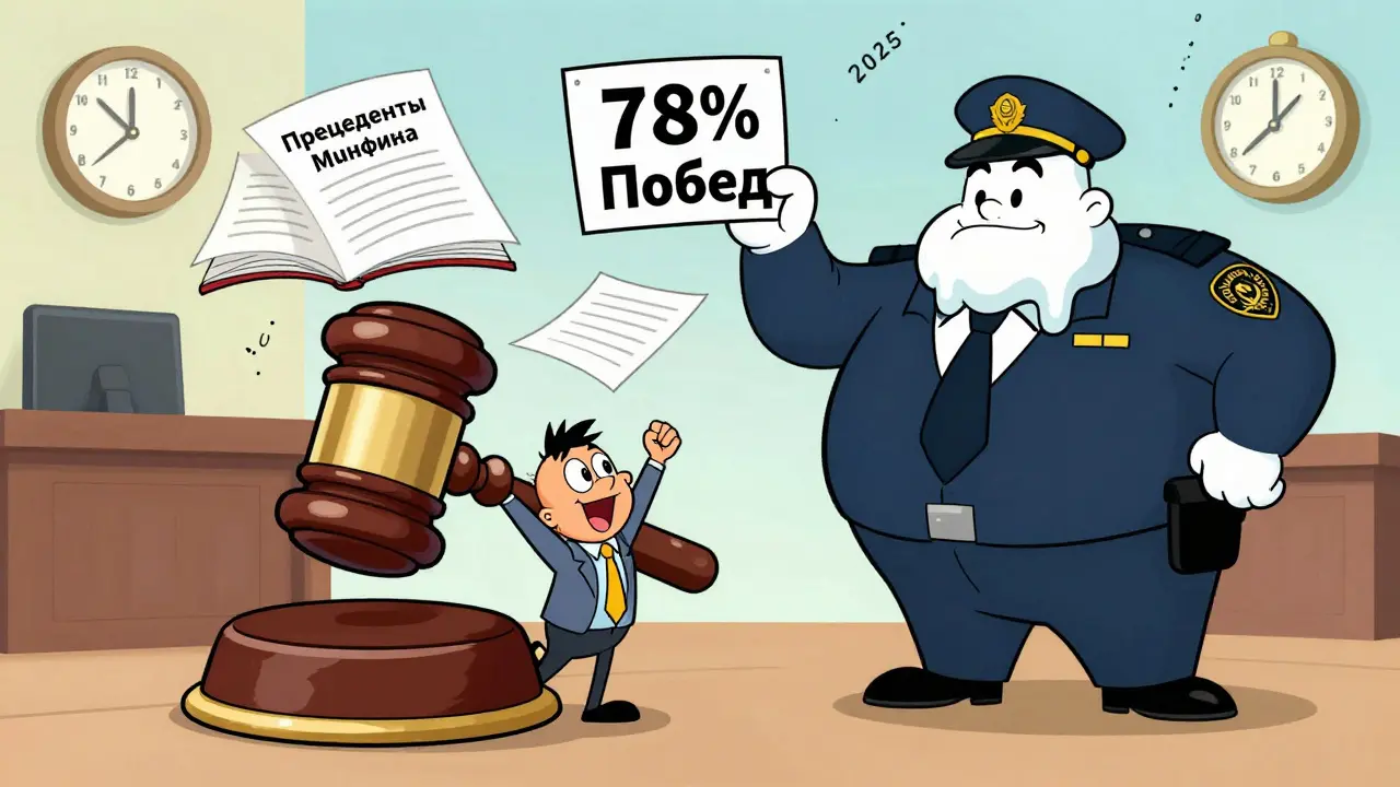 Судебная победа предпринимателя над бюрократом, вокруг — документы и цифровые подписи 2025 года.