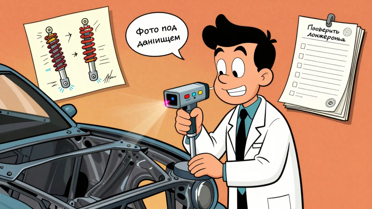 Эксперт использует лазерный сканер для диагностики повреждений кузова автомобиля.