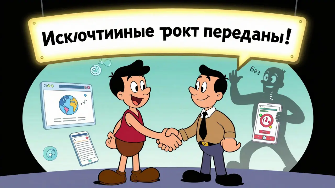 Клиент и автор рукопожимаются под знаком передачи прав, их работа используется по всему миру.