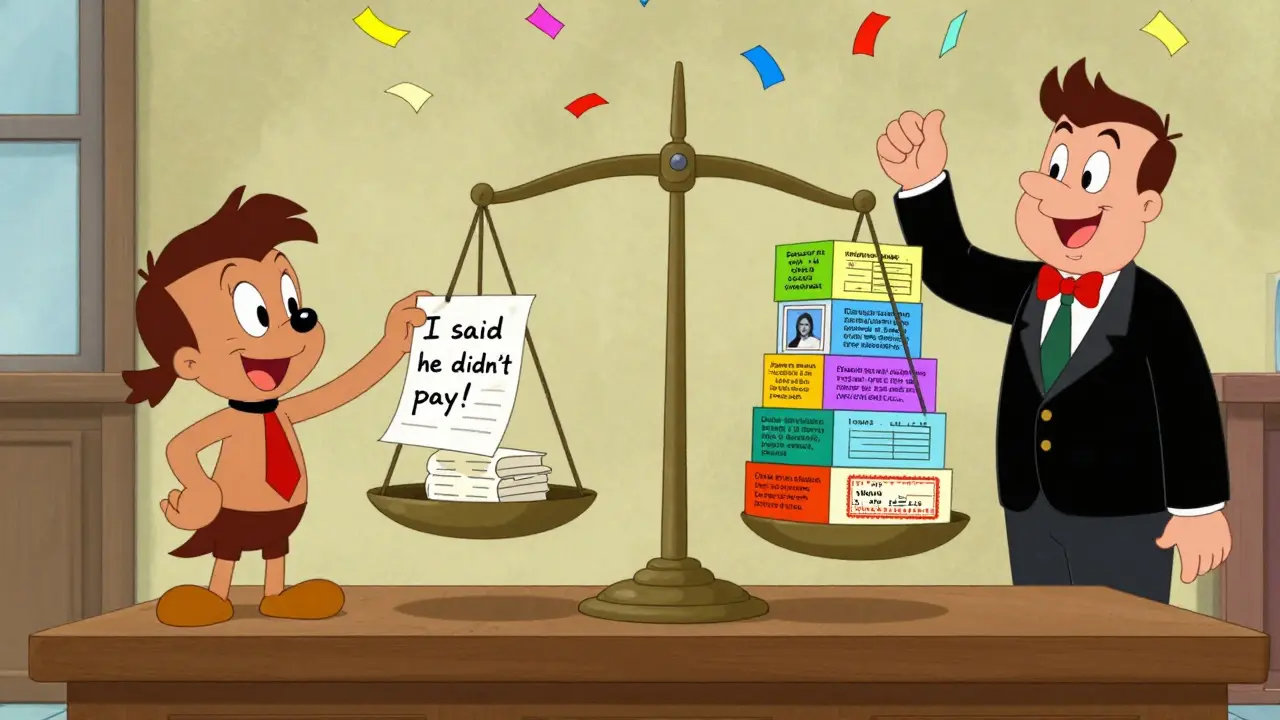 На весах справедливости — один беспомощный лист против десяти ярких, подписанных доказательств, которые перевешивают.