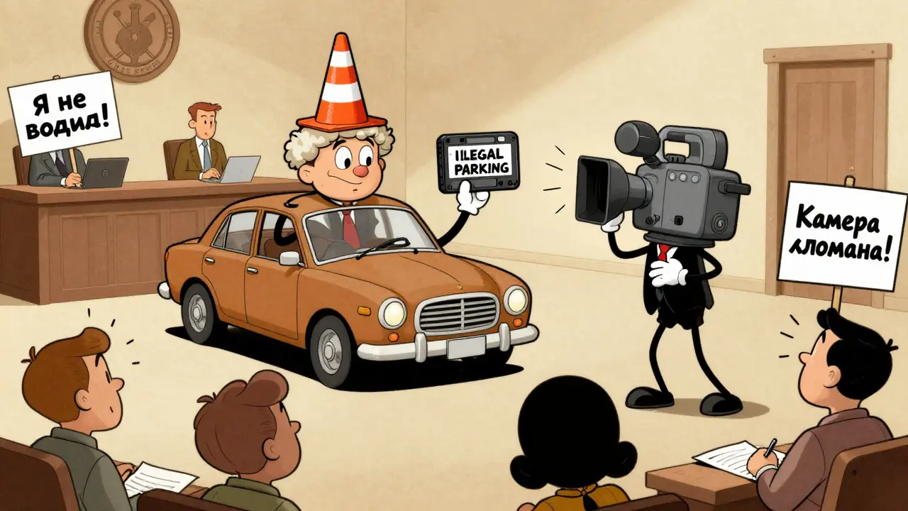 Автомобиль на суде доказывает свою невиновность, а камера-свидетель нервничает перед судьёй в конусной парикам.