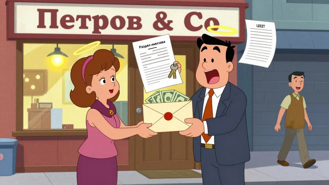 Бизнесмен компенсирует бывшей супруге деньги, сохраняя бизнес и клиентов.