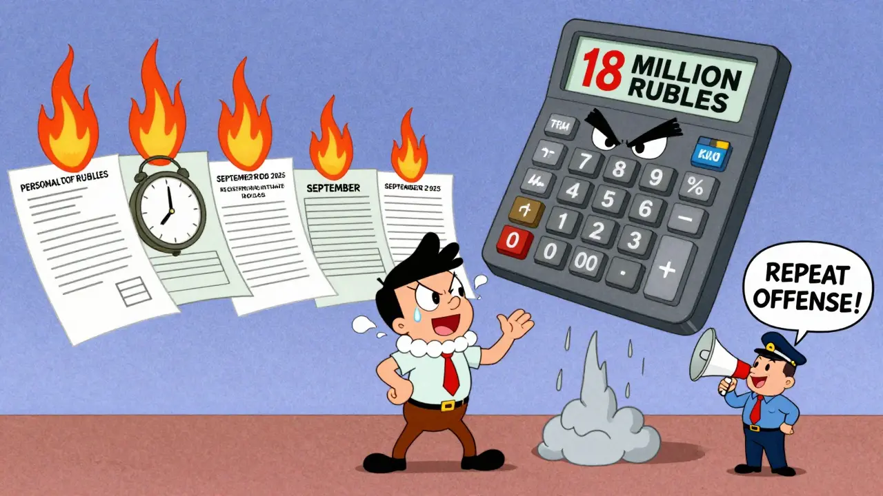 ИП пытается спастись от падающего штрафа в 18 млн рублей, вокруг горят документы о данных и регистрации.