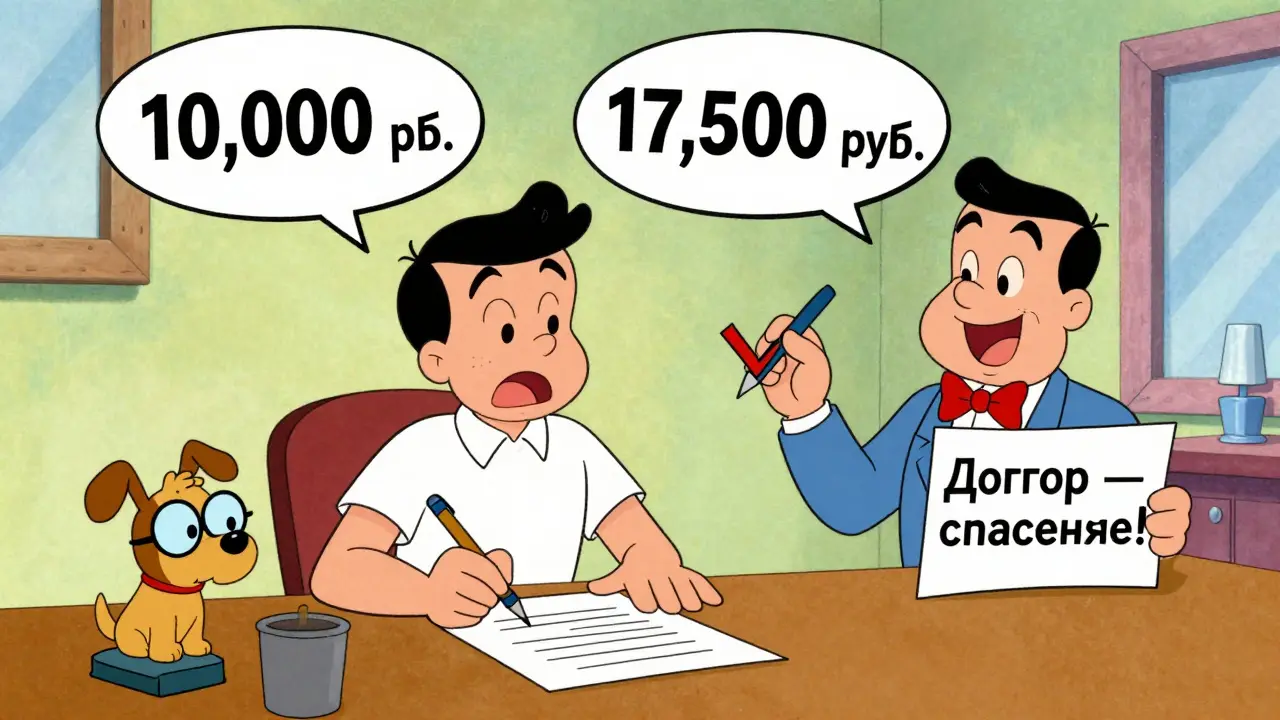 Мужчина подписывает нотариальное соглашение об алиментах в уютном кабинете с улыбающимся нотариусом.