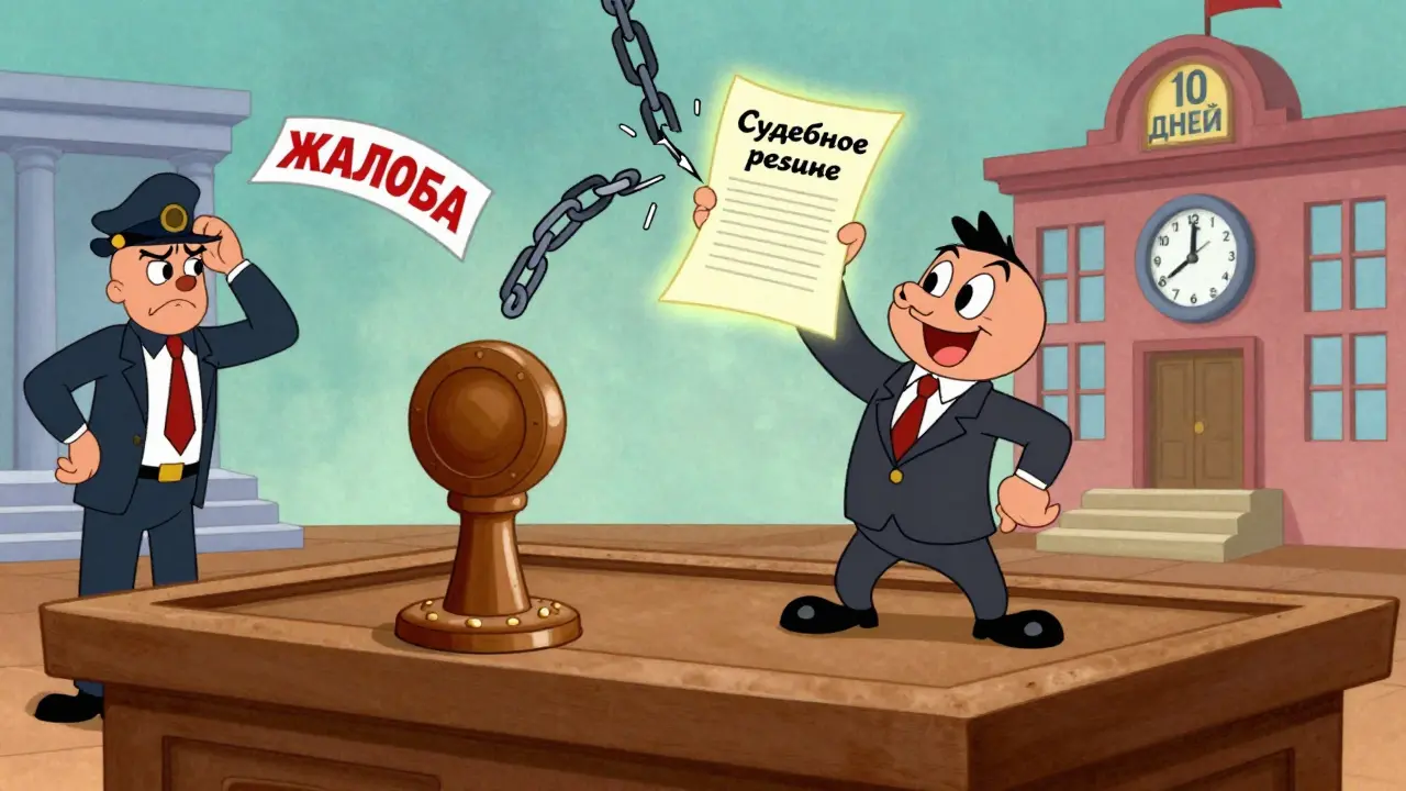 Наследник побеждает в суде, арест разрывается, пристав недоумевает.
