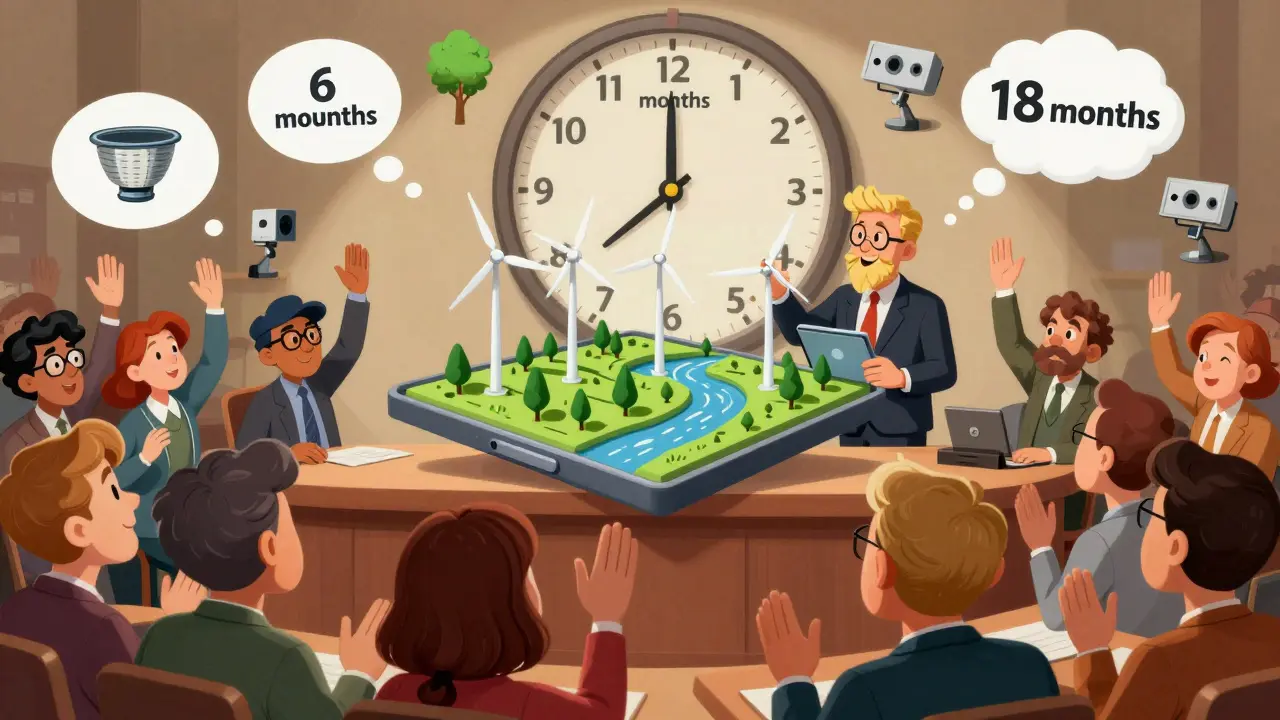 Общественные слушания с яркими жителями и трехмерной моделью проекта в воздухе.