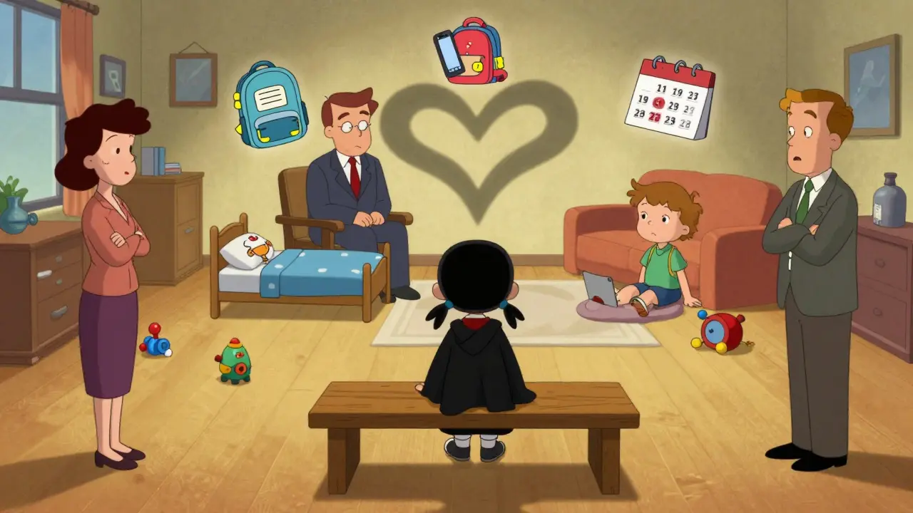 Судья и специалисты наблюдают за ребенком во время беседы о режиме общения.