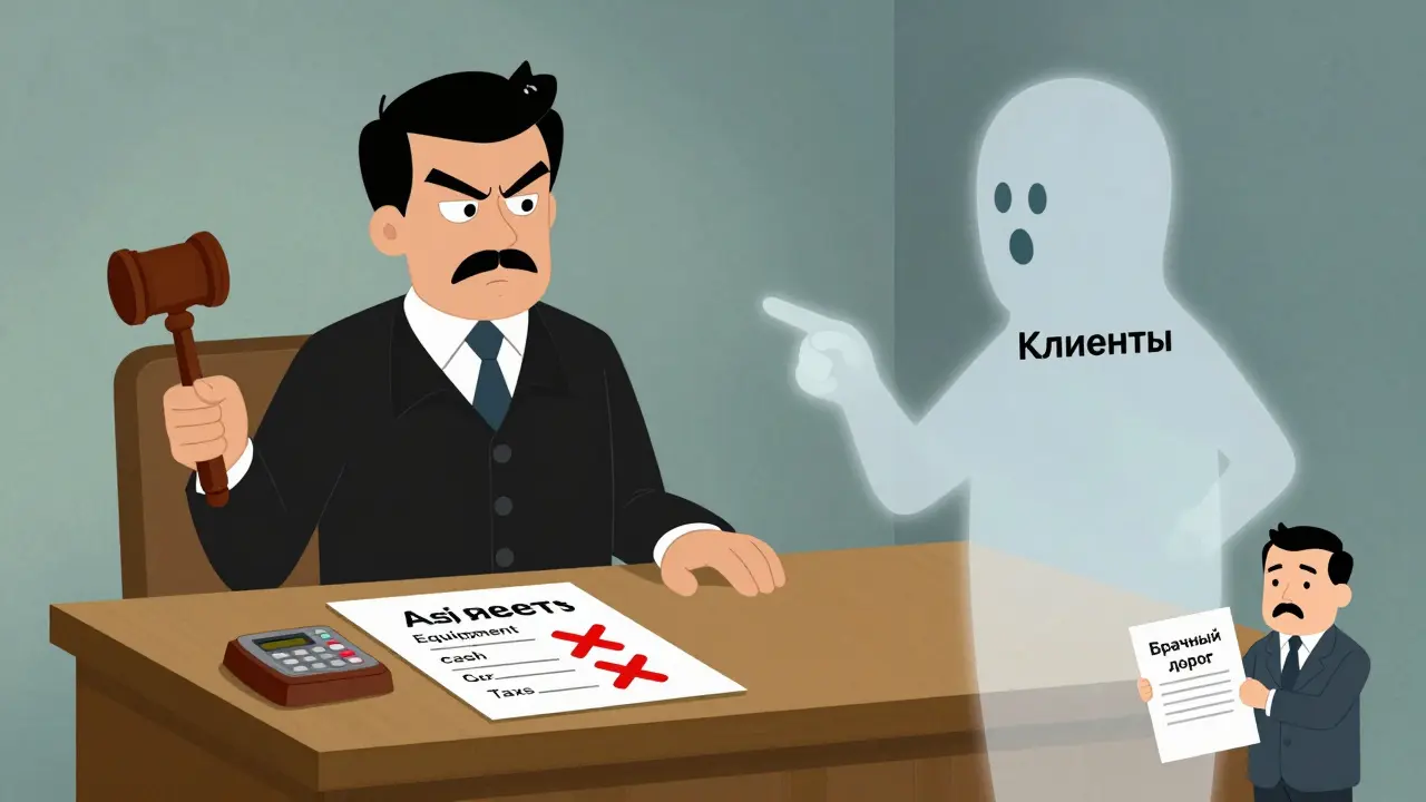Судья отклоняет претензии на клиентскую базу, рассматривая только материальные активы и долги.
