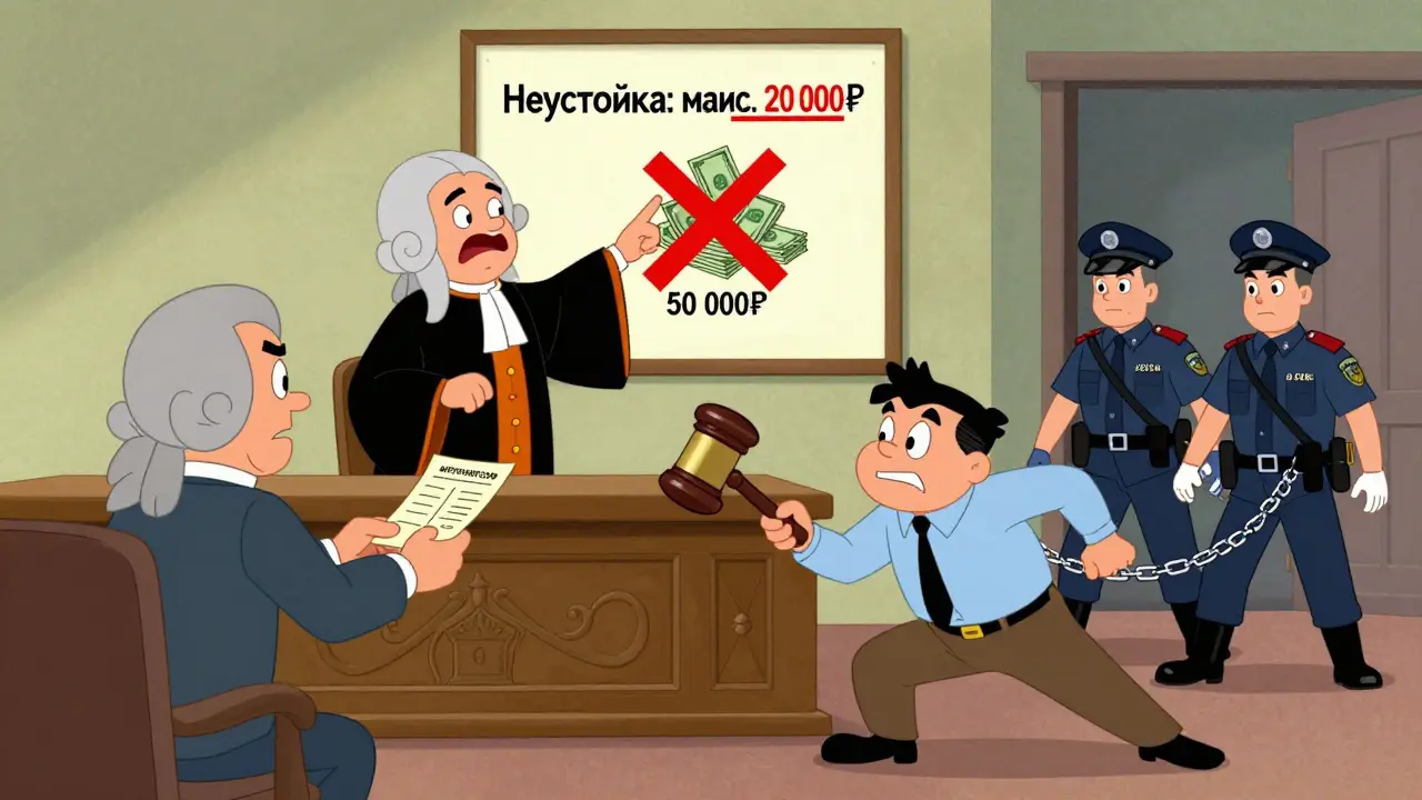 Судья выносит решение: неустойка ограничена, а 'штрафное агентство' увозят в полиции.