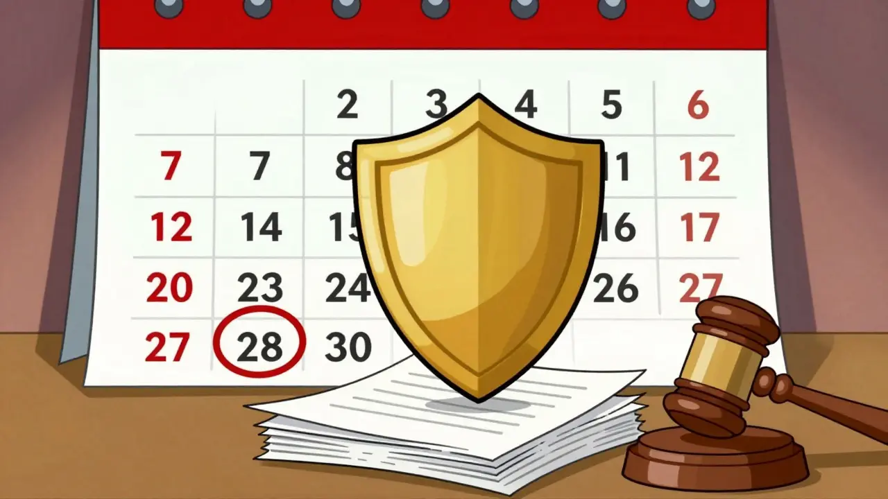 Календарь и щит защиты над документами в анимационном стиле.