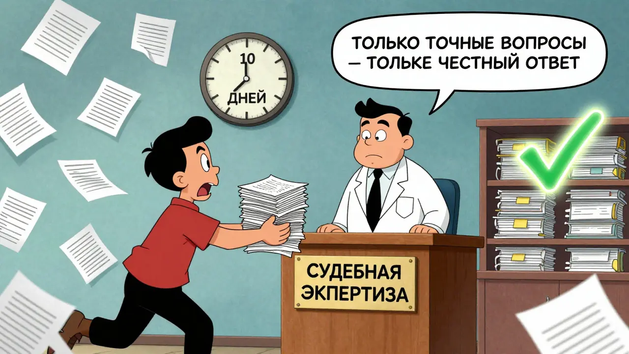 Клиент передает экспертам документы под таймером '10 дней', в стиле мультфильма Ханна-Барбера.
