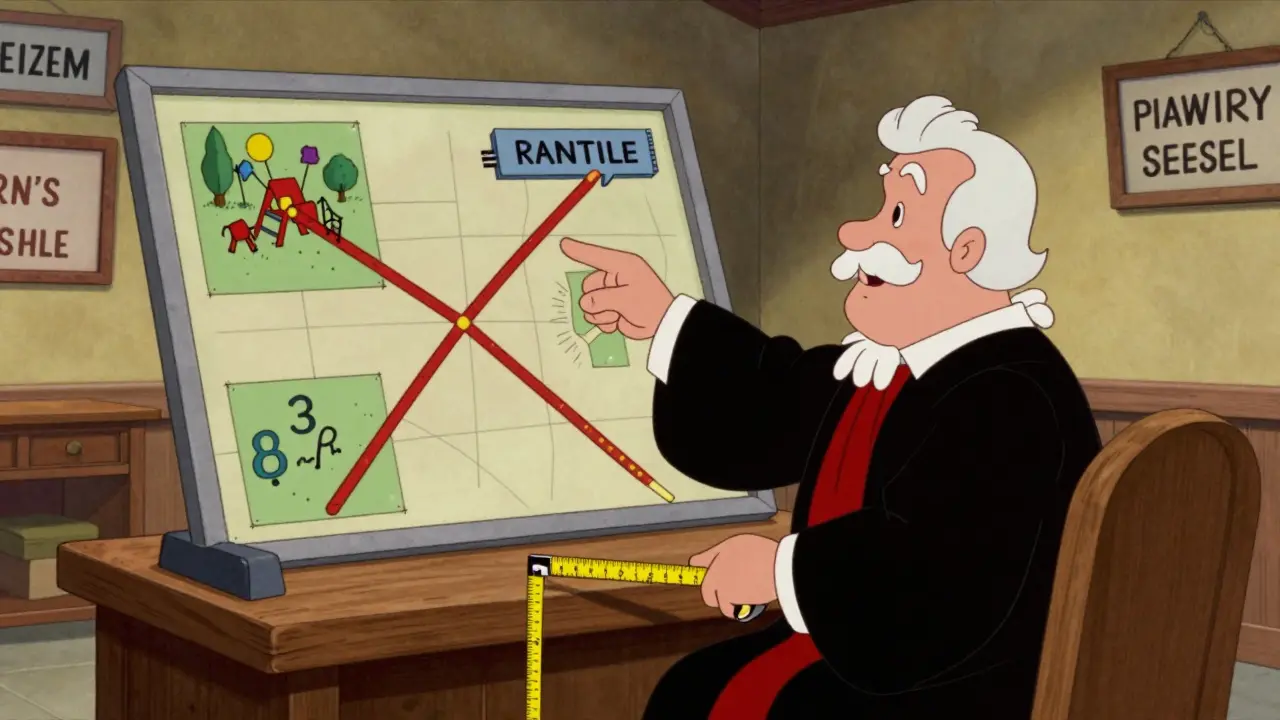 Судья и эксперт рассматривают три варианта проезда на карте, один из которых проходит через детскую площадку.