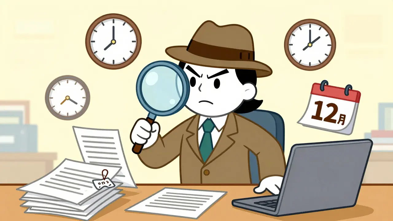 Финансовый управляющий в образе детектива изучает подозрительные документы с лупой