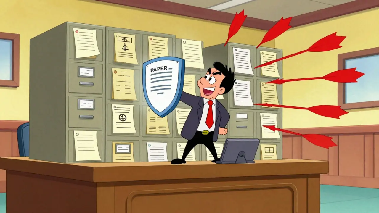 Предприниматель защищается от судебных исков с помощью стены из официальных документов