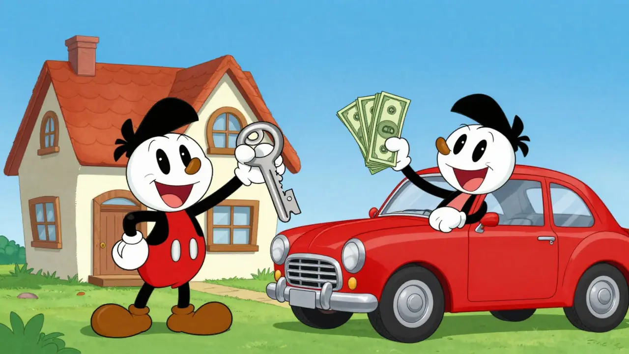 Счастливые наследники с квартирой, машиной и деньгами в стиле Ханна-Барбера